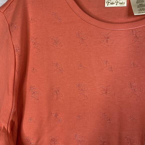Bobbie Brooks Top Womens 18W 20W Coral Embroidered Tee Shirt Stretch Comfy NWT - Picture 2 of 8